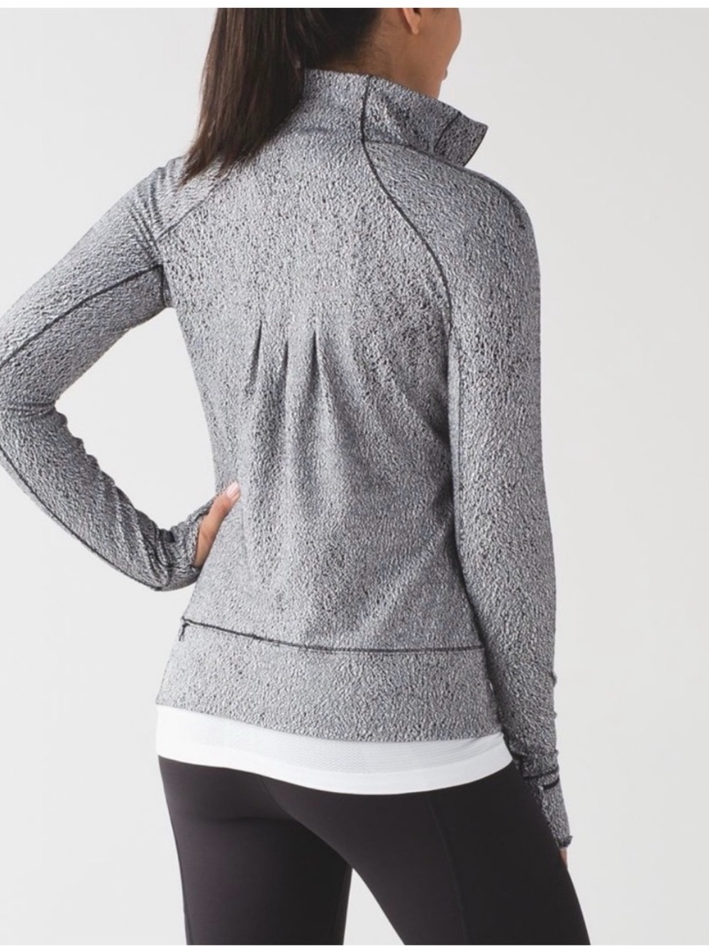 LULULEMON RUSH HOUR Half‑Zip Long Sleeve Active Pullover Jacquard White Black - Picture 2 of 7